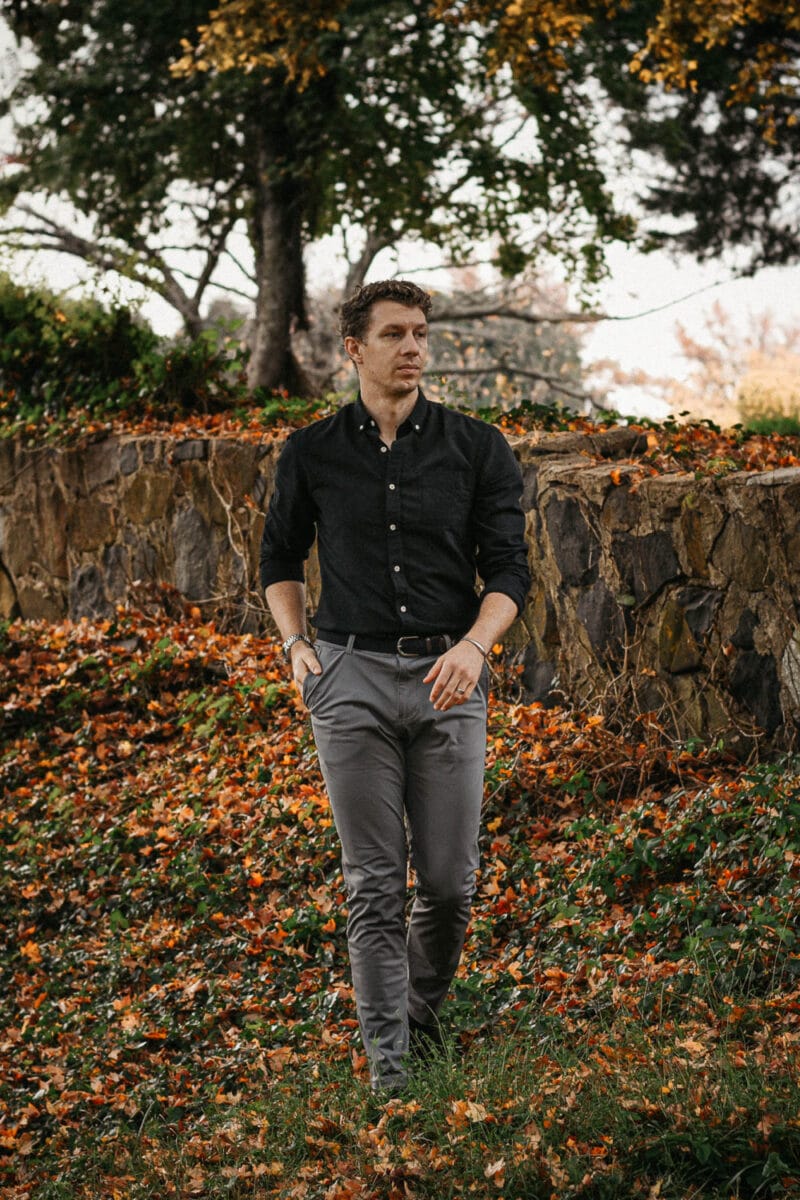 Black Shirt with Grey Pants